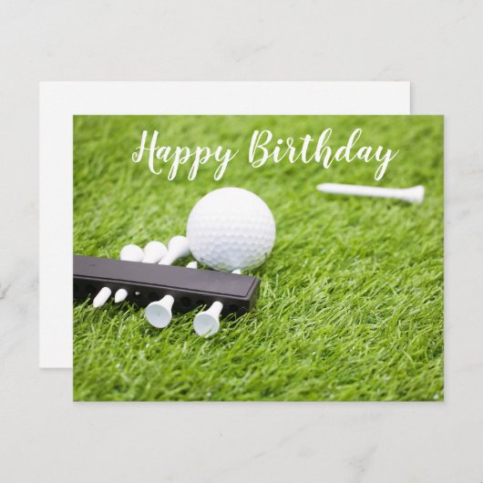 ゴルフボールとティーを備えたゴルフハッピーバースデー (正面/裏面)