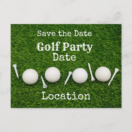 ゴルフボールとティーを備えたゴルフパーティの招待状 ポストカード (正面)