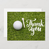 ゴルフボールとティーグリーンを備えたゴルフサンキューカード ポストカード (正面/裏面)