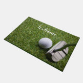 ゴルフボールとパターとのゴルフの幸せな退職 ドアマット (アングル)