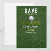 ゴルフボールとパターのSave the Date ミニマル 招待状 (正面/裏面)