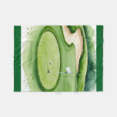 ゴルフボールとパッティンググリーンの国旗 フリースブランケット (正面(横))