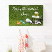 ゴルフボールとビールでゴルフを楽しく退職  横断幕 (インサイチュ)