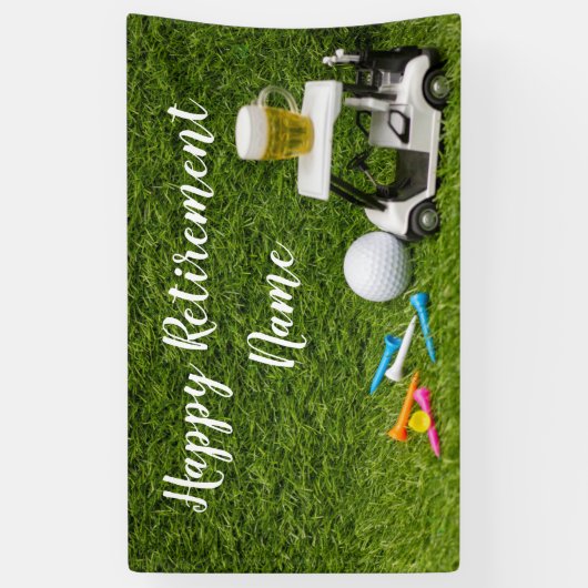 ゴルフボールとビールでゴルフを楽しく退職  横断幕 (縦)
