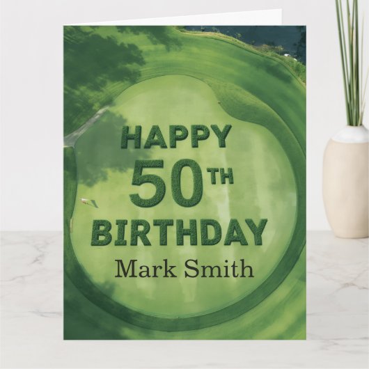 ゴルフボールとビールとティーで祝う50歳の誕生日 カード (正面)