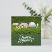 ゴルフボールとビールをグリーンに使用したゴルフの引退 カード (スタンド正面)