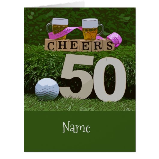 ゴルフボールとビール誕生日を備えたゴルフ第50回応援 (正面)