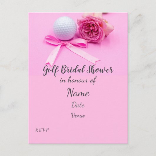 ゴルフボールとピンクのバラを持つゴルフブライダルシャワー ポストカード (正面)