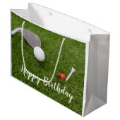ゴルフボールとラブシェイプを持つゴルフの誕生日 ラージペーパーバッグ (正面アングル)