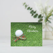 ゴルフボールとリボン付きゴルフクリスマスホリデー ポストカード (スタンド正面)