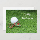 ゴルフボールとリボン付きゴルフクリスマスホリデー ポストカード (正面/裏面)