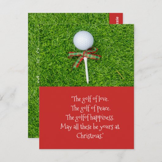 ゴルフボールとリボン付きティーを備えたゴルフクリスマス ポストカード (正面/裏面)