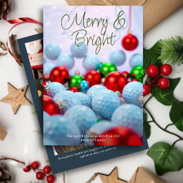 ゴルフボールと光沢のあるオーナメント・ 3枚のフォトネイビー シーズンカード