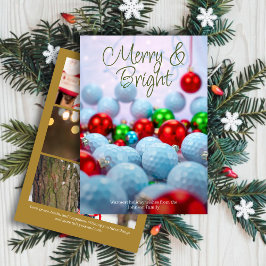 ゴルフボールと光沢のあるオーナメント・ 3枚の写真金ゴールド シーズンカード