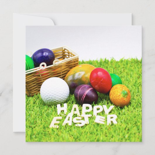 ゴルフボールと卵を緑に塗ったゴルフイースター シーズンカード (正面)