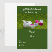 ゴルフボールと愛ブライダルシャワーを持つゴルフハート 招待状 (正面/裏面)