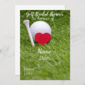 ゴルフボールと愛ブライダルシャワーを持つゴルフハート 招待状 (正面/裏面)