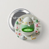 ゴルフボールと花とゴルフイースターホリデーカード 缶バッジ (正面&裏面)