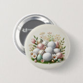 ゴルフボールと花とゴルフイースターホリデーカード 缶バッジ (正面&裏面)