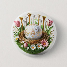 ゴルフボールと花とゴルフイースターホリデーカード 缶バッジ