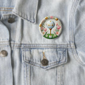 ゴルフボールと花とゴルフイースターホリデーカード 缶バッジ (インサイチュ)