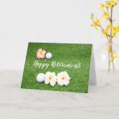 ゴルフボールと花とゴルフハッピーリタイアメント カード (黄色い花)