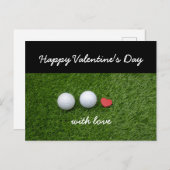 ゴルフボールと赤いハートでゴルフバレンタインデー シーズンポストカード (正面/裏面)