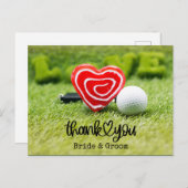 ゴルフボールと赤いハートの愛結婚付き ポストカード (正面/裏面)