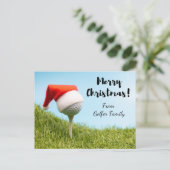 ゴルフボールにサンタハットが付いたゴルフクリスマスホリデー シーズンポストカード (スタンド正面)
