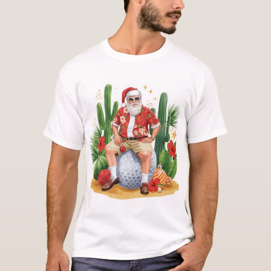 ゴルフボールに描かれたサンタクロースのアリゾナクリスマス Tシャツ (正面)
