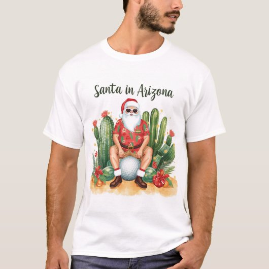 ゴルフボールに描かれたサンタクロースのアリゾナクリスマス Tシャツ (正面)
