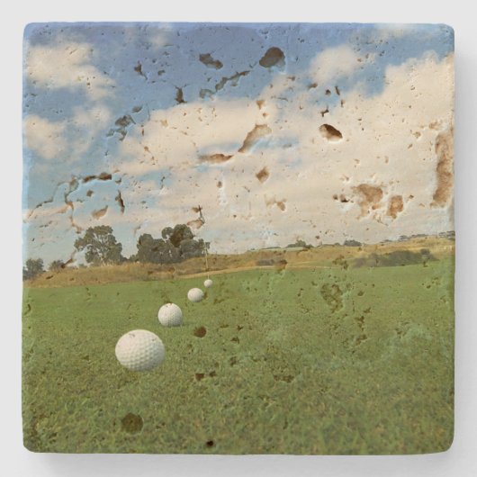 ゴルフボールは旗を並べた。 ストーンコースター (正面)