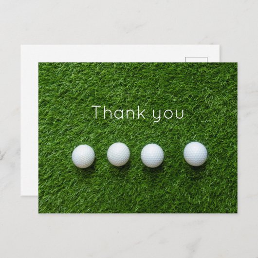 ゴルフボールは緑の草のサンキューカード ポストカード (正面/裏面)