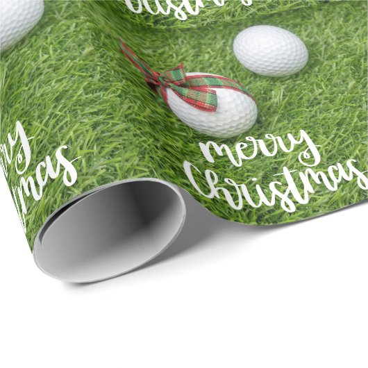 ゴルフボールをグリーンに乗せたゴルフメリークリスマス ラッピングペーパー (ロールコーナー)