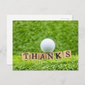ゴルフボールをティー上に置いたゴルフサンキューカード ポストカード (正面/裏面)