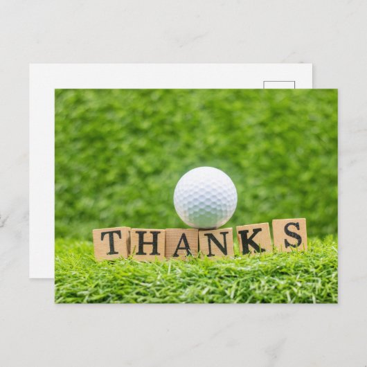 ゴルフボールをティー上に置いたゴルフサンキューカード ポストカード (正面/裏面)