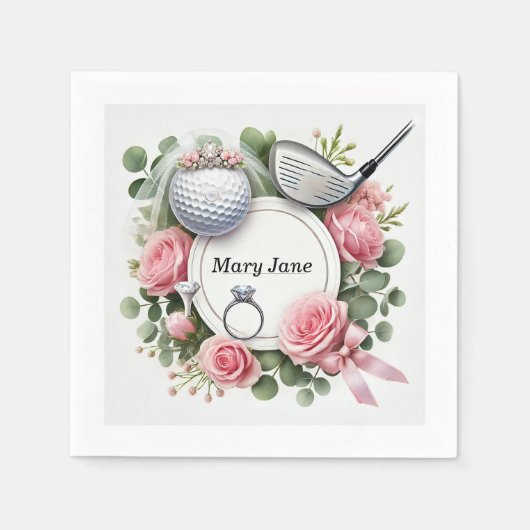 ゴルフボールをテーマにしたゴルフブライダルシャワー スタンダードカクテルナプキン (正面)