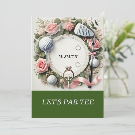 ゴルフボールをテーマにしたゴルフブライダルシャワー 招待状 (スタンド正面)