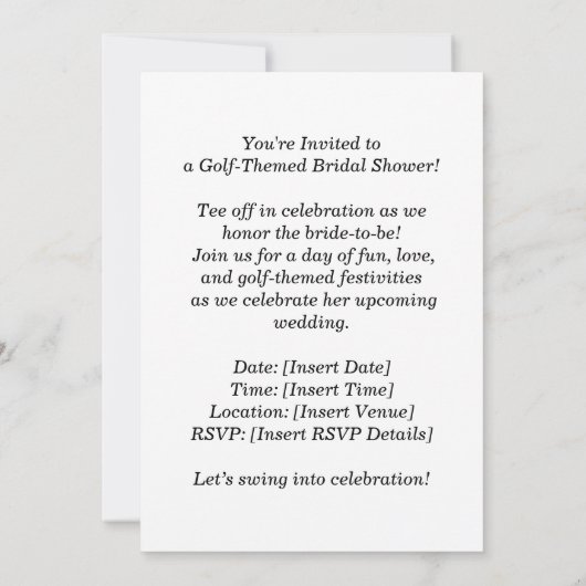 ゴルフボールをテーマにしたゴルフブライダルシャワー 招待状 (裏面)