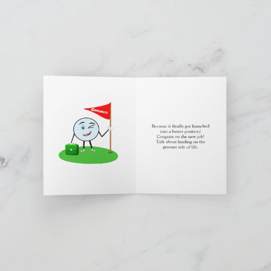 ゴルフボールを口笛で囲む新しい仕事のユーモアおめでとう カード (内部)