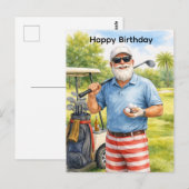 ゴルフボールを持ち、ハッピーバースデイと書かれたテキスト ポストカード (正面/裏面)