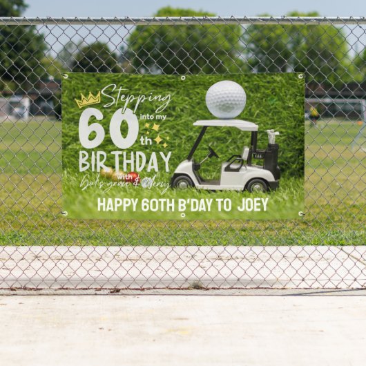 ゴルフボールを持つゴルファーへのゴルフの誕生日パーティー 横断幕 (インサイチュ)