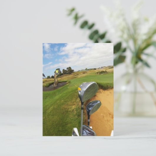 ゴルフボールを捕まえるワニ、はがき ポストカード (スタンド正面)