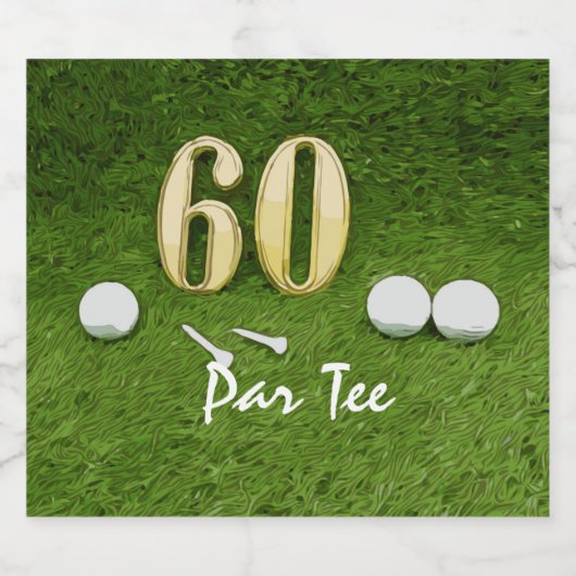 ゴルフボールを有するゴルファーのための第60誕生日及び60 スパークリングワインラベル (シングルラベル)