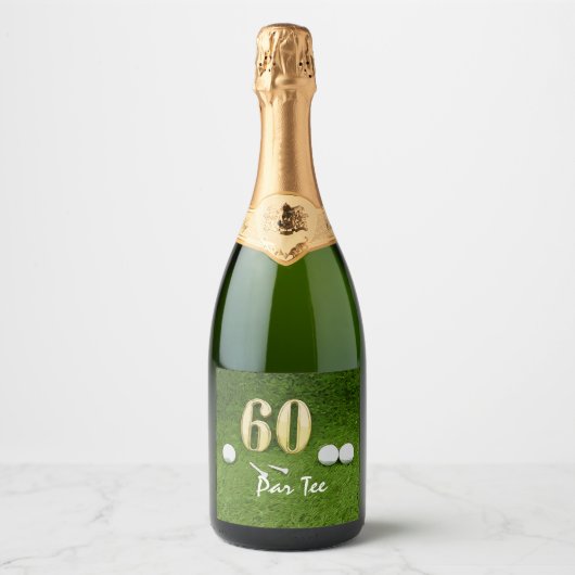ゴルフボールを有するゴルファーのための第60誕生日及び60 スパークリングワインラベル (正面)