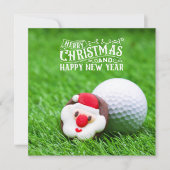 ゴルフボールクリスマスとゴルフサンタクロースの頭 シーズンカード (正面)