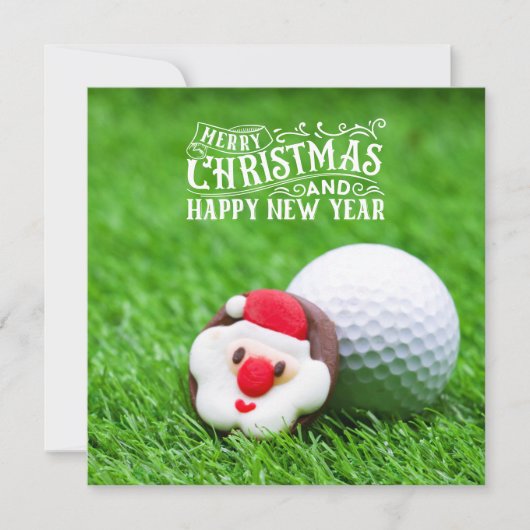ゴルフボールクリスマスとゴルフサンタクロースの頭 シーズンカード (正面)