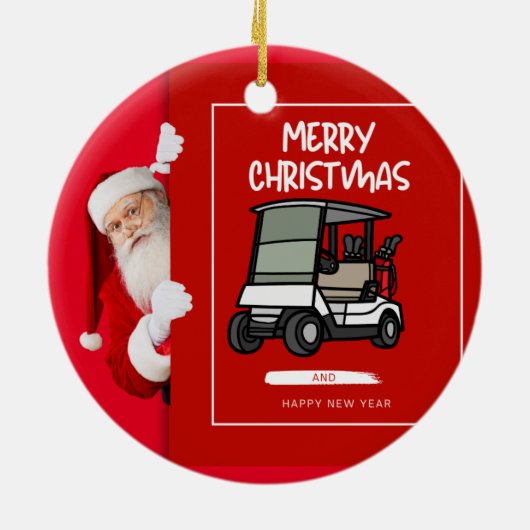 ゴルフボールクリスマスクリスマスリボン付きゴルフクリスマス セラミックオーナメント (裏面)