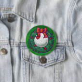 ゴルフボールクリスマスリースオングリーン 缶バッジ (インサイチュ)