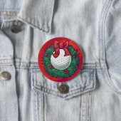 ゴルフボールクリスマスリースオンレッド 缶バッジ (インサイチュ)